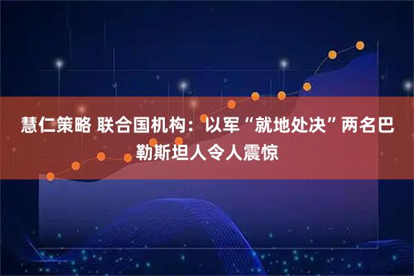 慧仁策略 联合国机构：以军“就地处决”两名巴勒斯坦人令人震惊